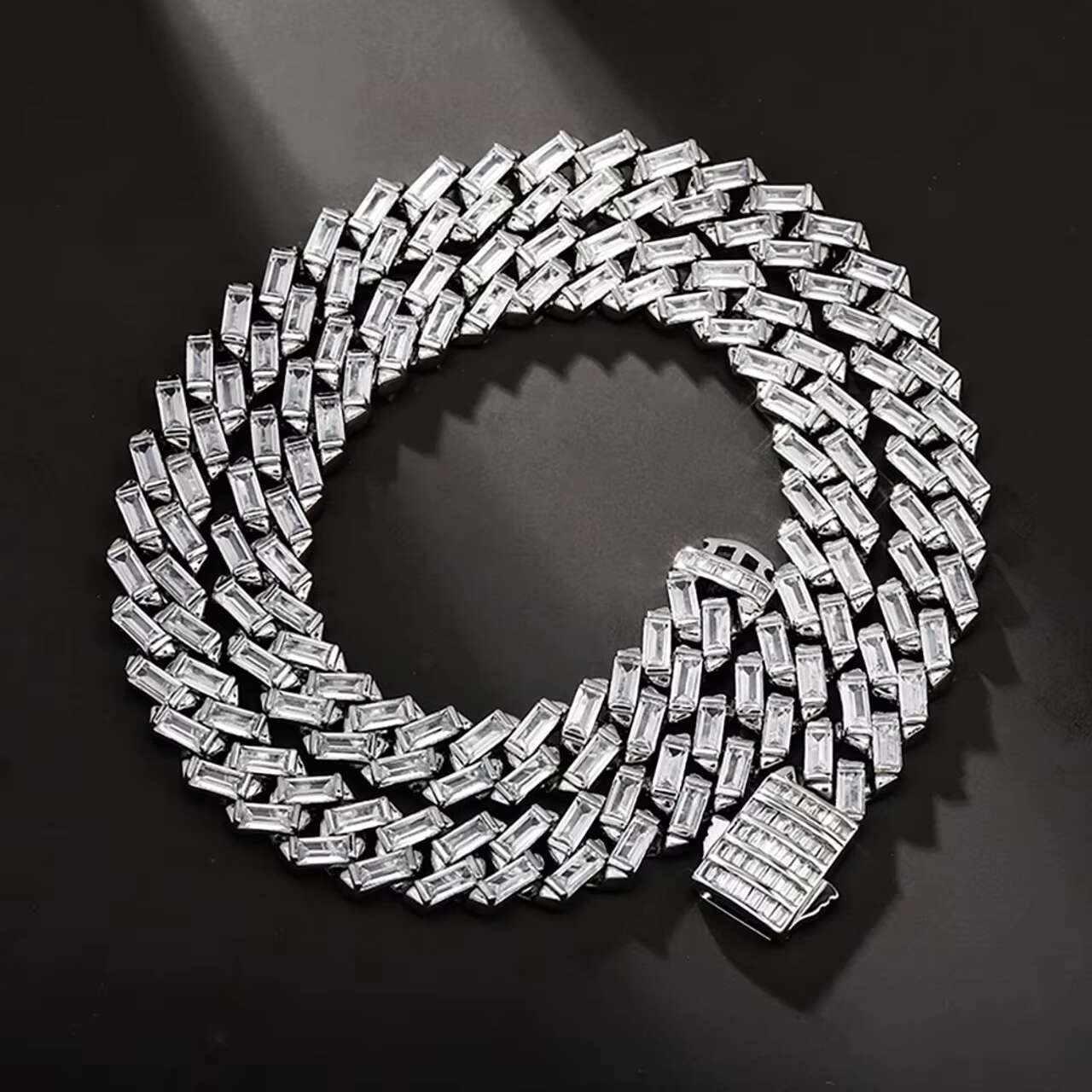 12mm All Baguette Cuban Link Hip Hop Moissanite Necklace White Yellow Gold Bling Chain for Wedding or Gift