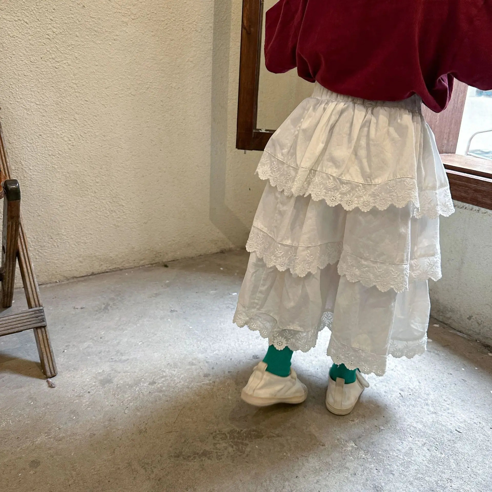 Girls Half Length Skirt Lace Princess Skirt Pure Cotton Childrens Clothing Summer Spring Autumn Baby Cake Long Skirt 250326