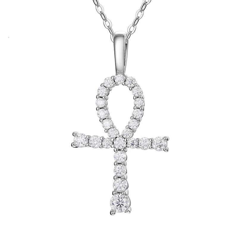 S925 Sterling Silver Moissanite Claw Bling Ice Out Ankh Cross Pendants Necklaces for Men Rapper Jewelry Drop Shipping Gift