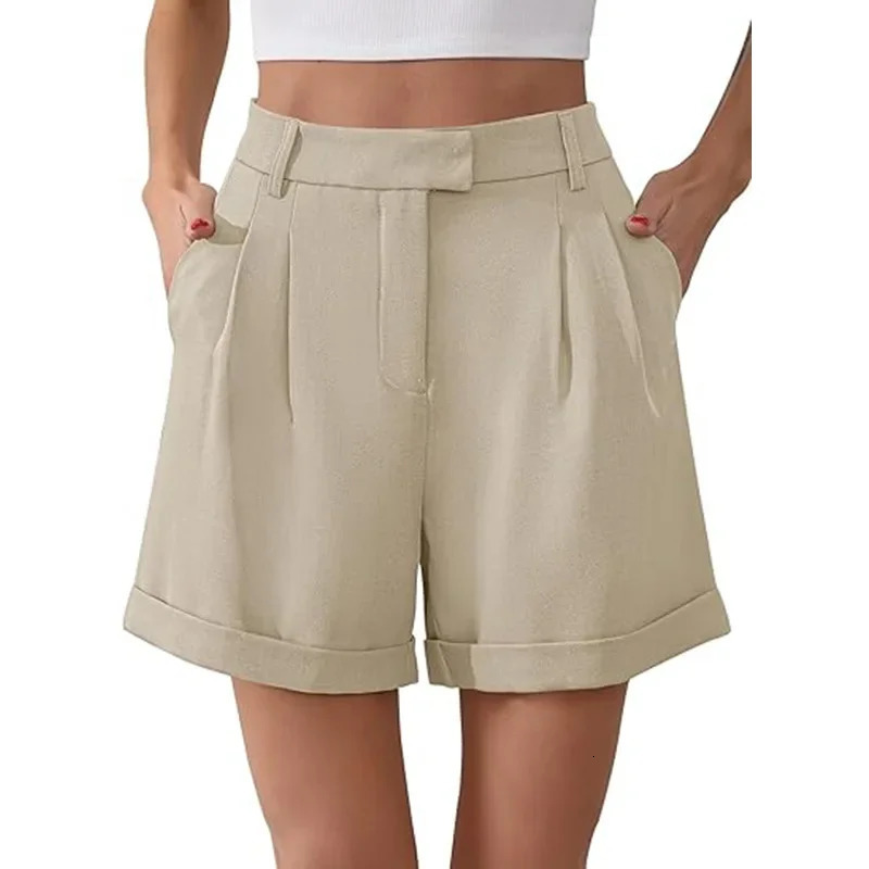 Business Casual High Waist Loose Wide Leg Short Pants for Women Summer Style Commute Elegant Female Trousers 250321