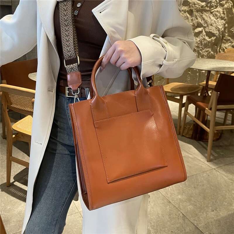 Vintage Genuine Leather Bucket Tote Shoulder Bags For Women 2025 Designer Top Handle Satchel Ladies Handbags