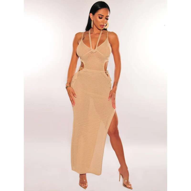 Dongdumaoyi Nieuwe Sexy Vrouwen Halter Hals Crop Top Strapless Gebreide Jurk Backless Strand Maxi WD