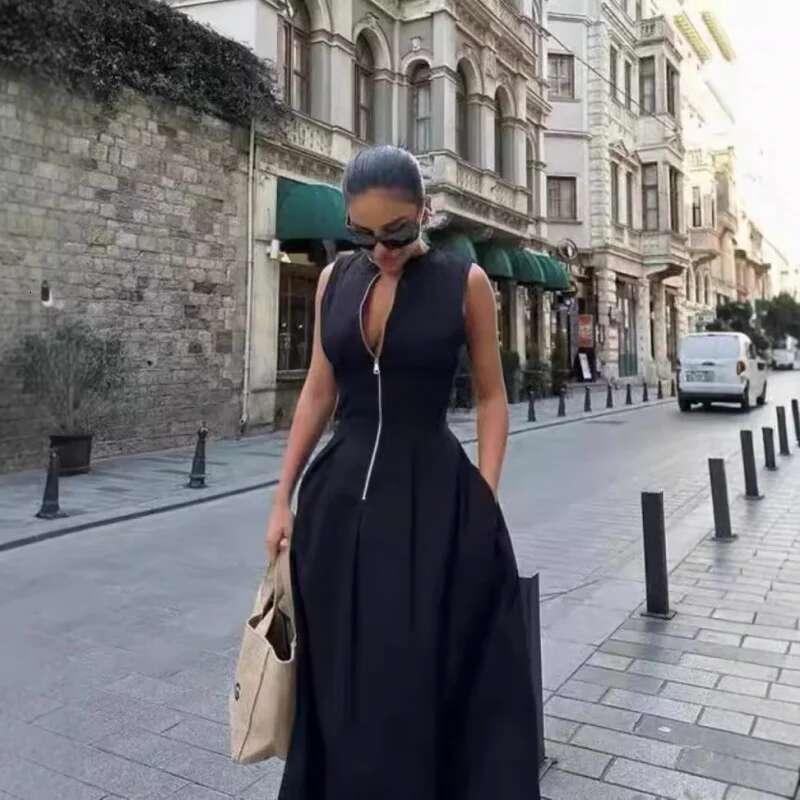 Dongdumaoyi Nieuwe Collectie Damesmode Mouwloze Taille Afgevende Lange Jurk Met Ronde Hals Europese En Amerikaanse Stijl