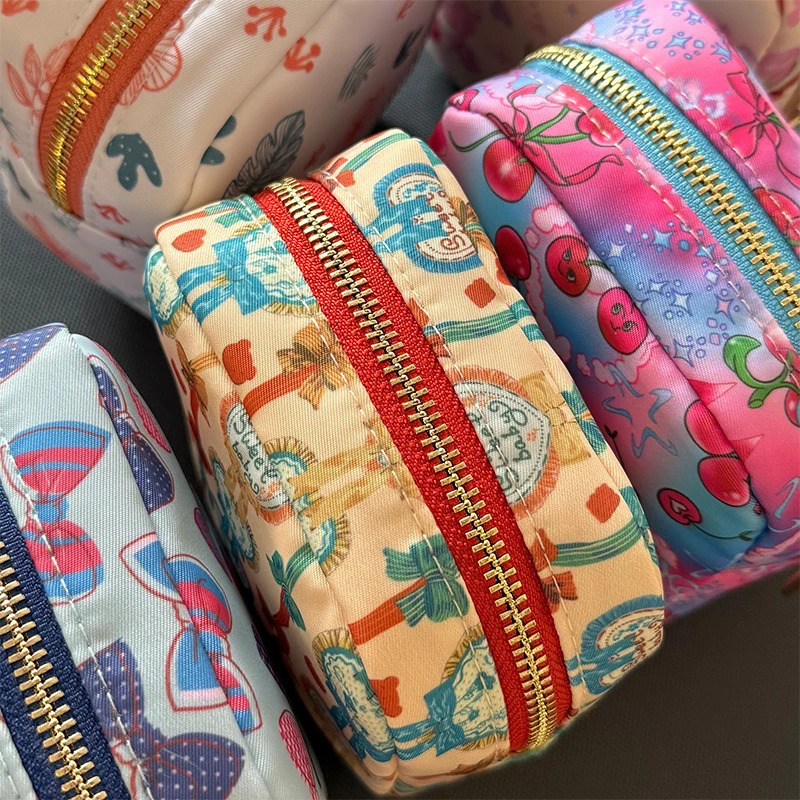 butterfly knot waterproof nylon makeup bag printed cherry womens for travel toilet storage 4size organizer 250326