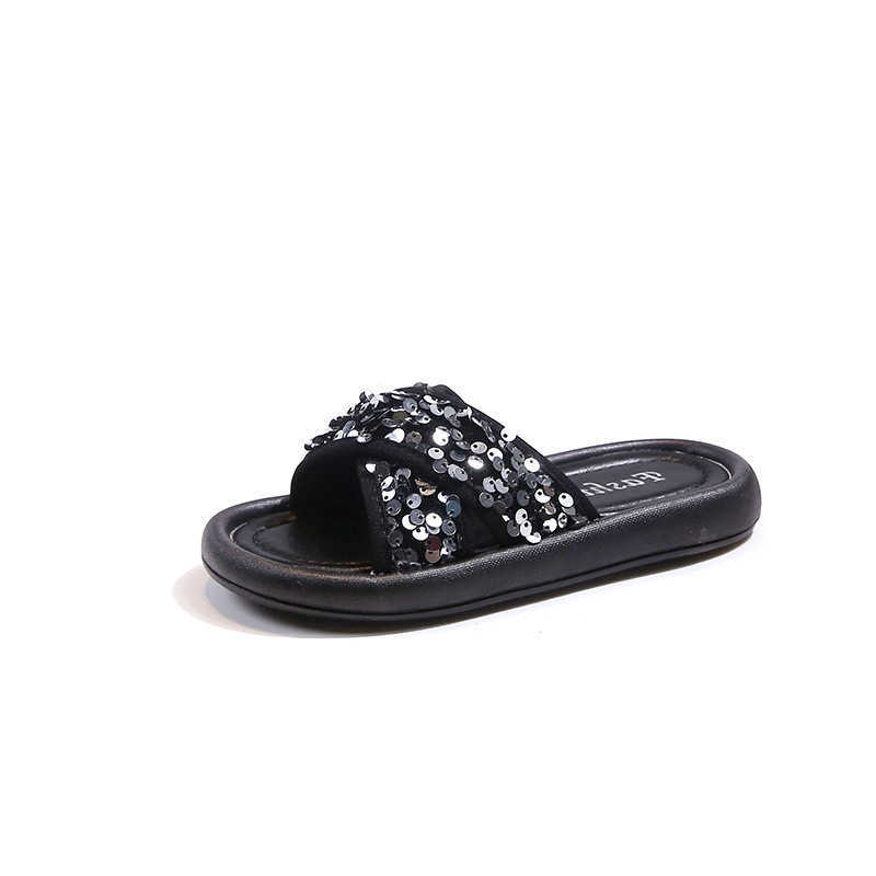 Slipper Girls sandals 2024 summer new childrens shoes little girls casual slippers soft soled anti slip sequined beach shoes S25326