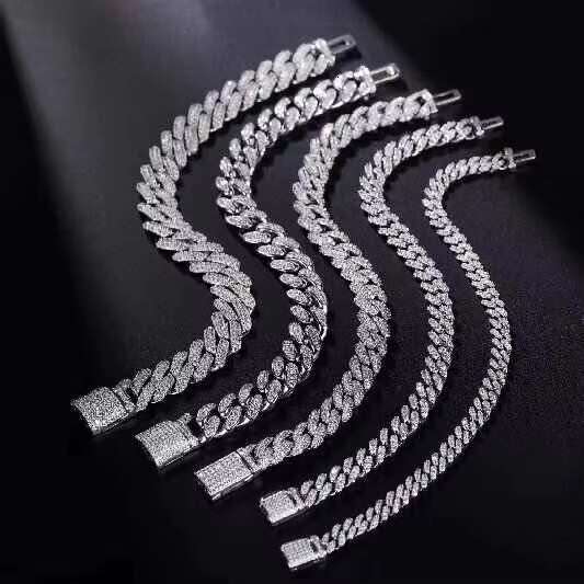 Hip-Hop 12mm 925 Sterling Silver Bracelet Necklace Ice Out Moissanite Diamond Cuban Link Chain Necklace for Men