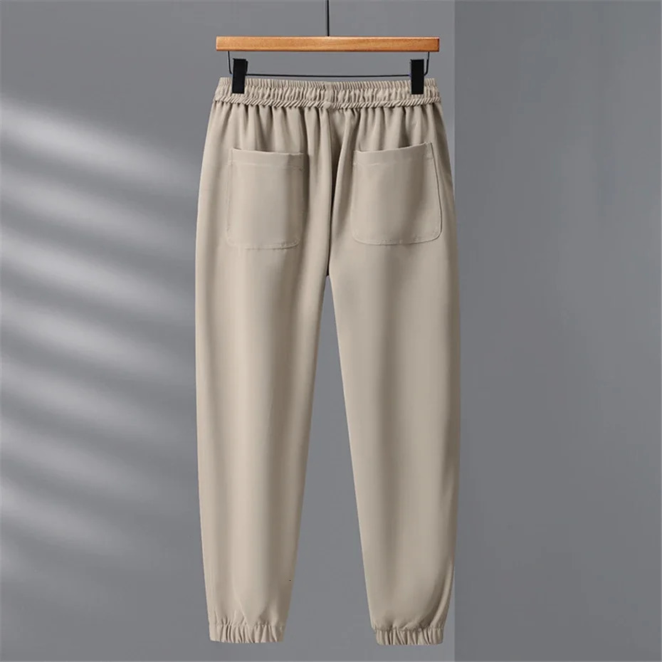 Ice Silk Mens Casual Pants Elastic Waist Sports Large 10XL 11XL Summer Loose Jogging 250327