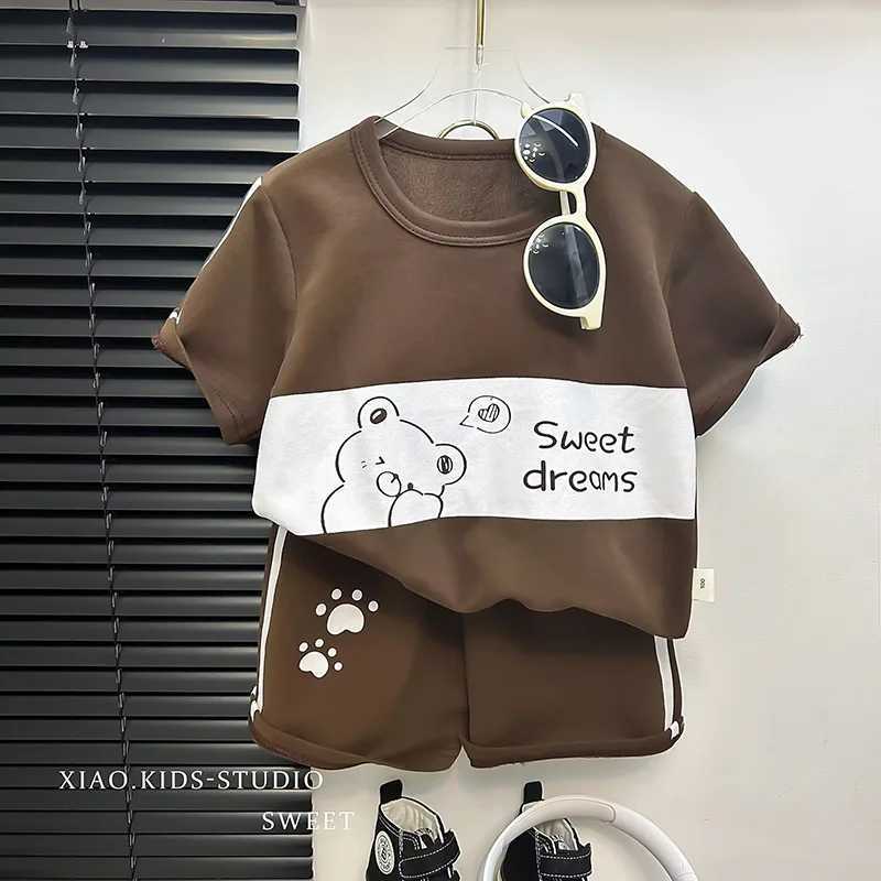 New childrens short sleeved set girls T-shirt summer baby fashion sports and leisure set Korean childrens clothingT250327