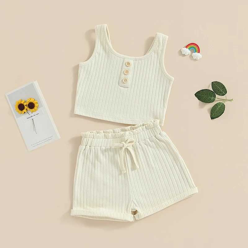 Citgeett Summer Childrens Clothing Sleeveless Button Top Solid Color Shorts Casual Clothing SetT250327