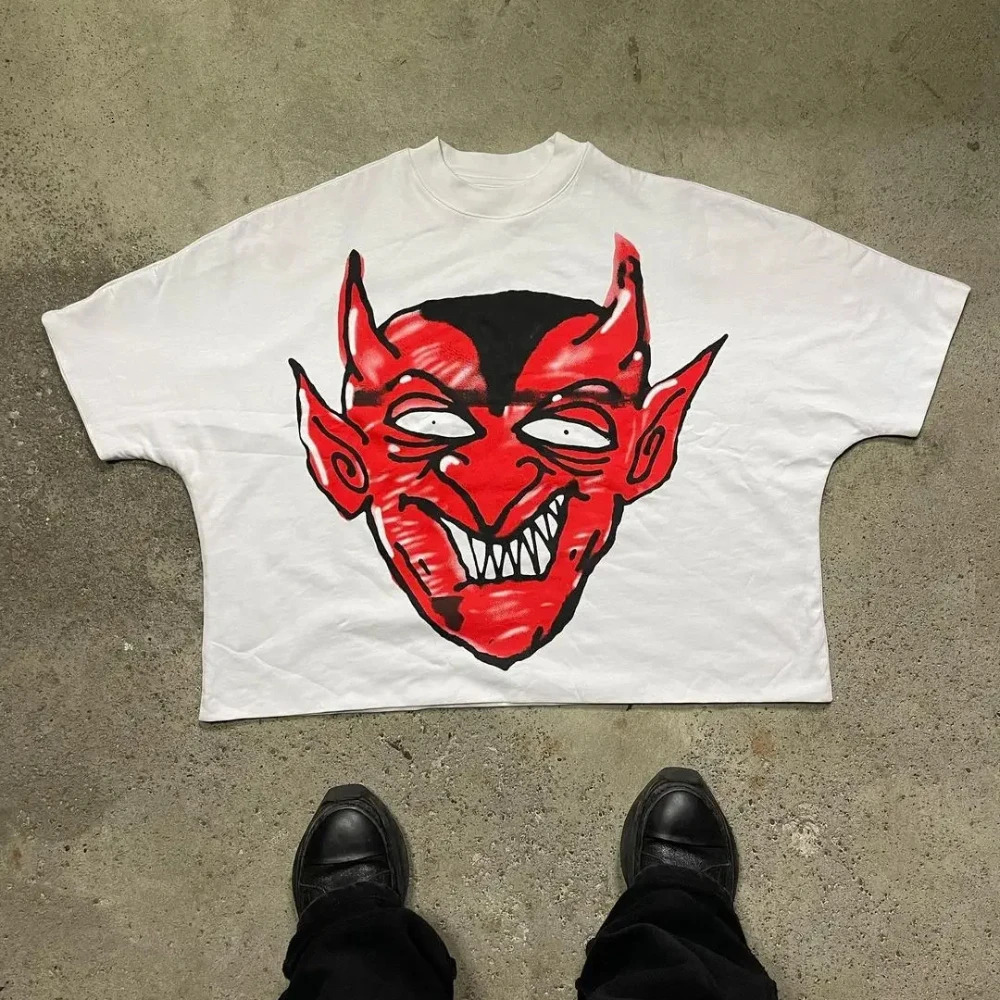 Harajuku High Street Couple Graphic Y2k Top Cartoon Devil Tshirt Printed Oversized Gothic Clothing 250326