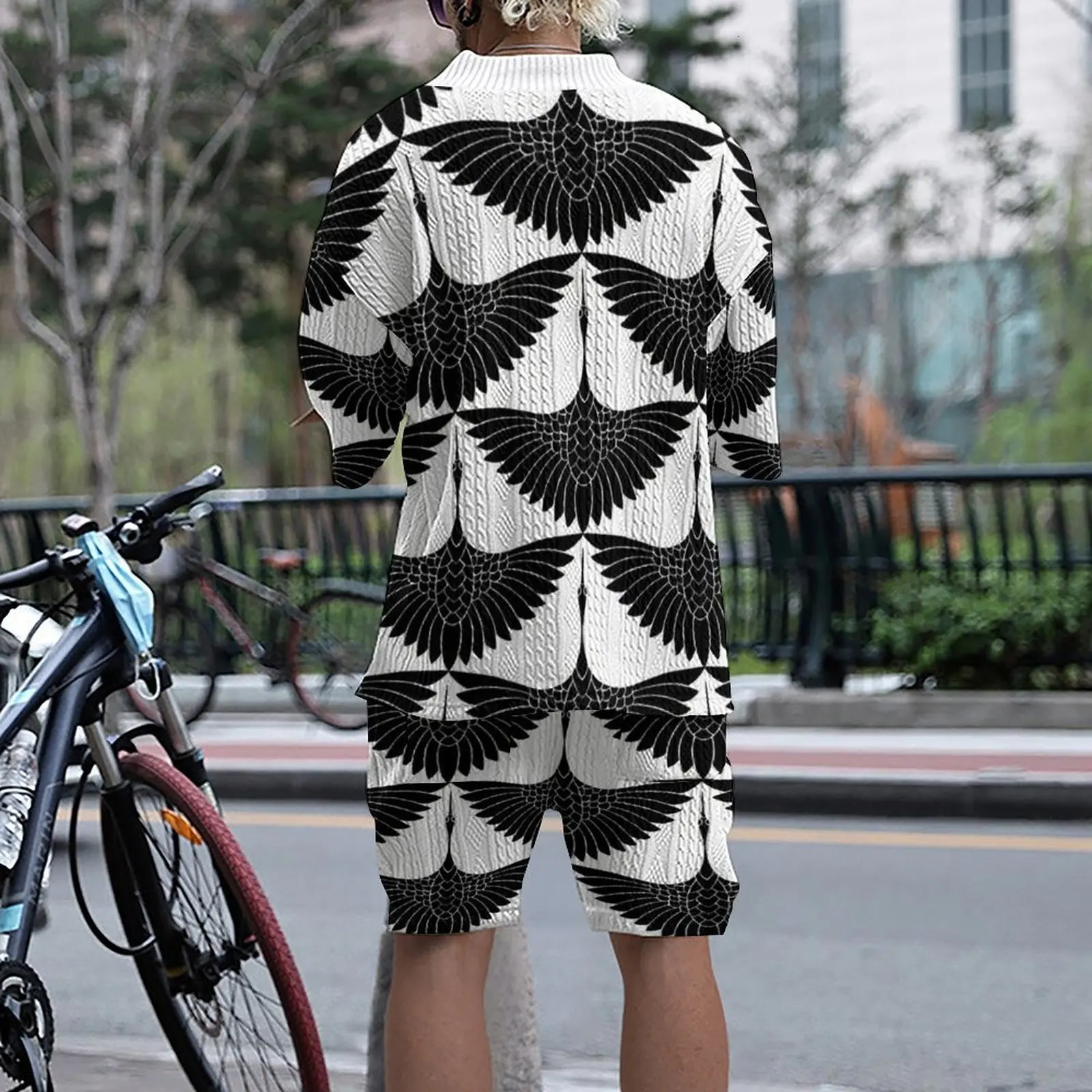 summer mens loose casual sportswear highquality jacquard Vneck short sleeved twopiece clothing 250327
