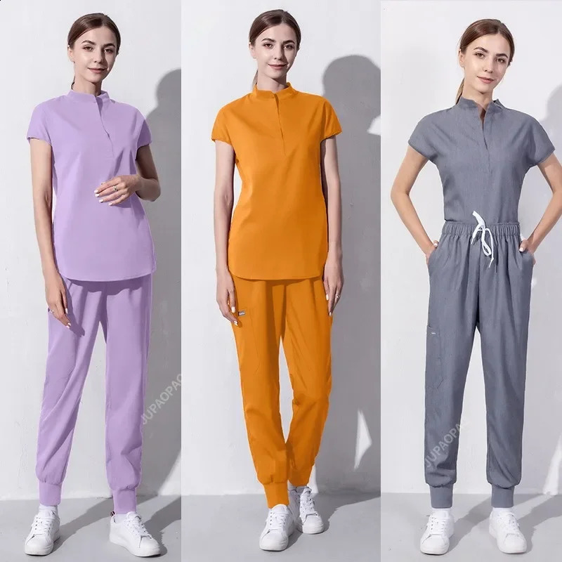 Fashion womens workwear frosted toppants uniform shirt short sleeved pet store doctor nurse nursing 250326
