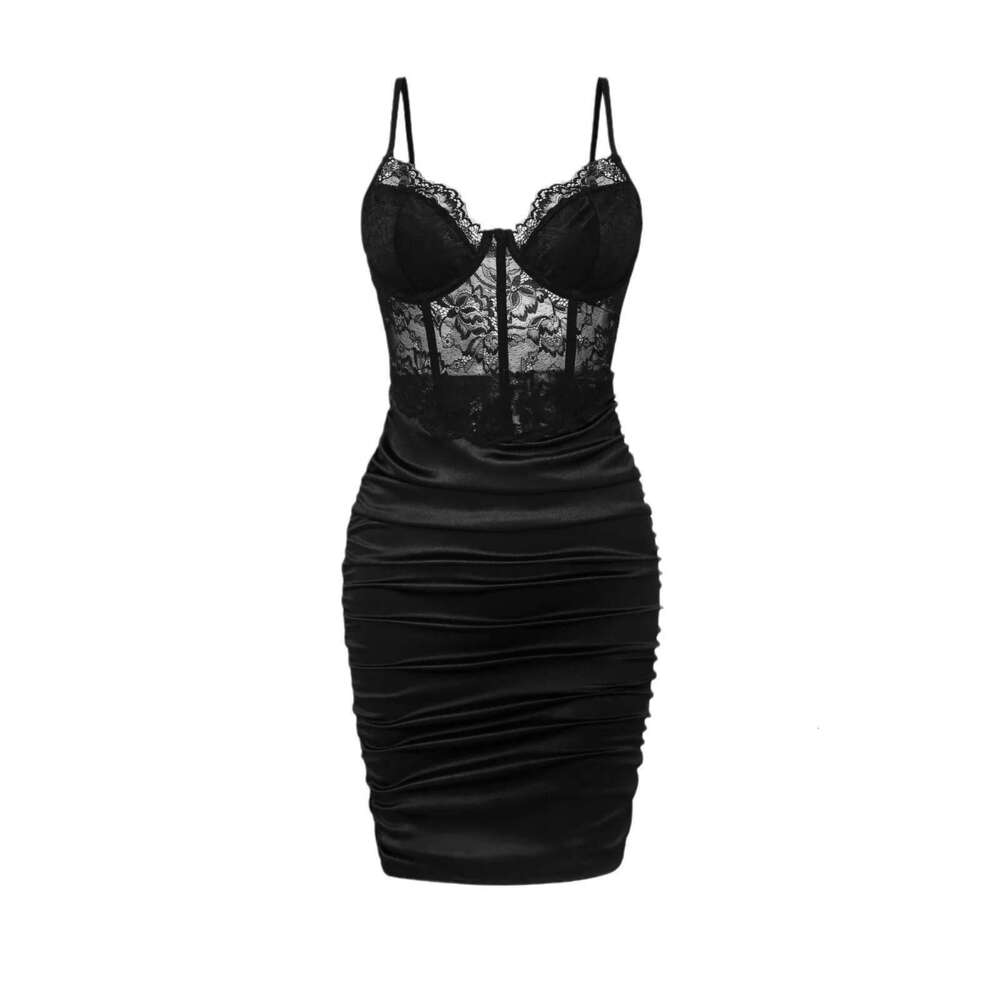 Dress New Woman Sleeveless Elegant Fashion Sexy Lace Pleated wer Patterned Hip Wrap Skirt Y2k Slim Fit Dresses for Female