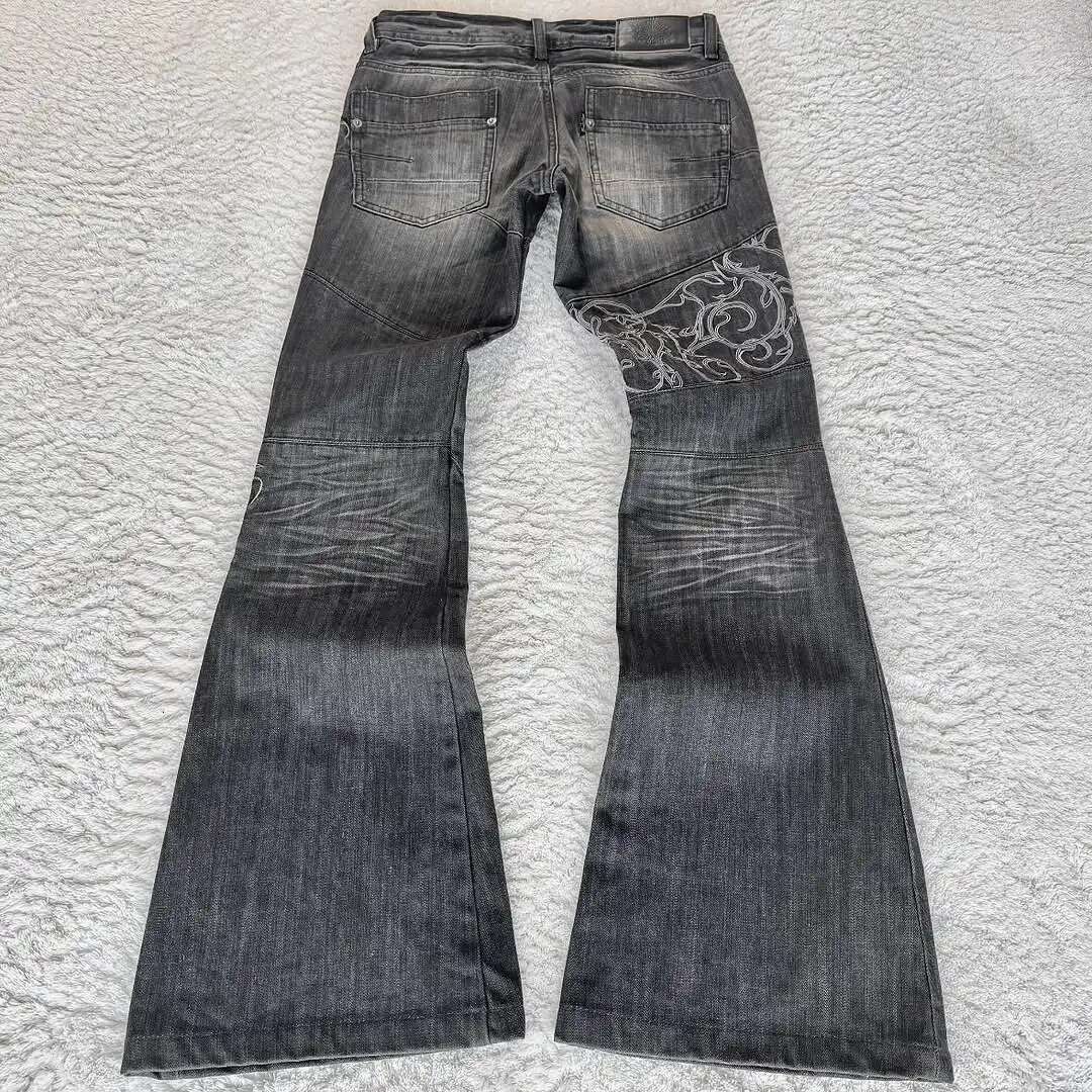 Trendy Three-Dimensional Vision Vine Thorn Special Elements Printed Pattern Washing Jeans Women Street Casual Micro-Flat Pants