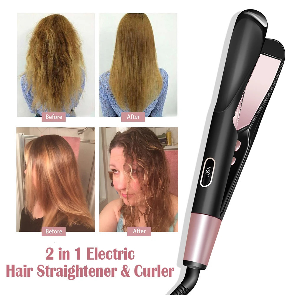 Professional Hair Straightener 2-In-1 Straight Curler Tourmaline Ceramic Heating Plate Curling Twisted Flat Iron Hair Styling 250324