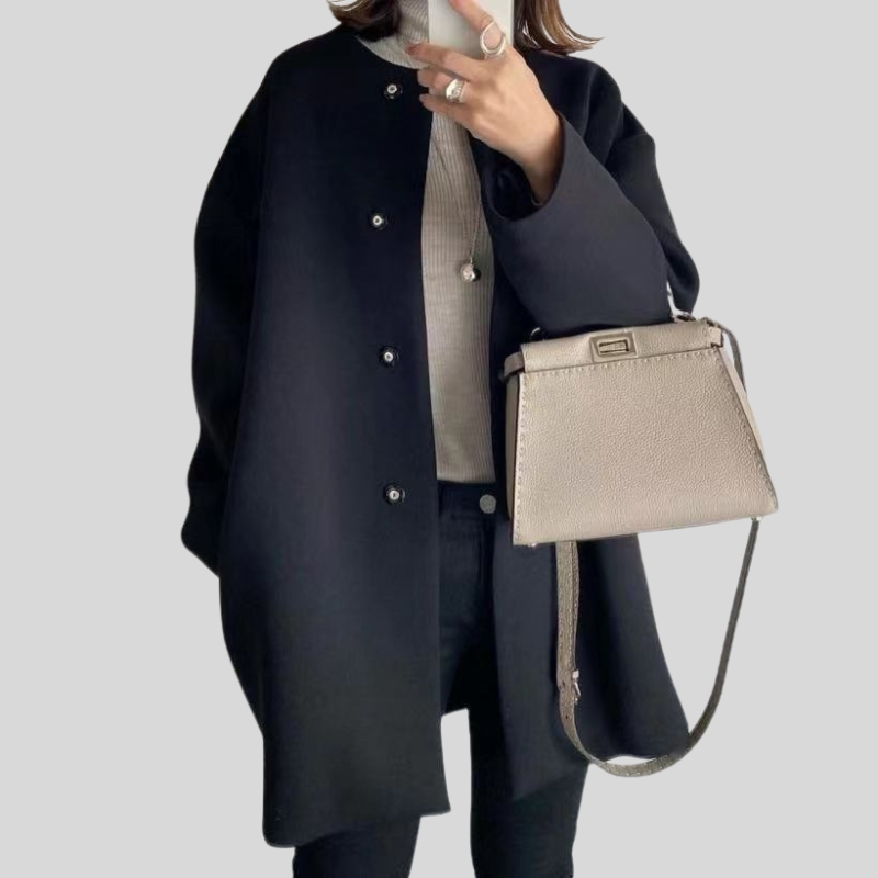 4-Color high-quality spot Japanese straight coat women's autumn and winter temperament solid color simple woolen coat top