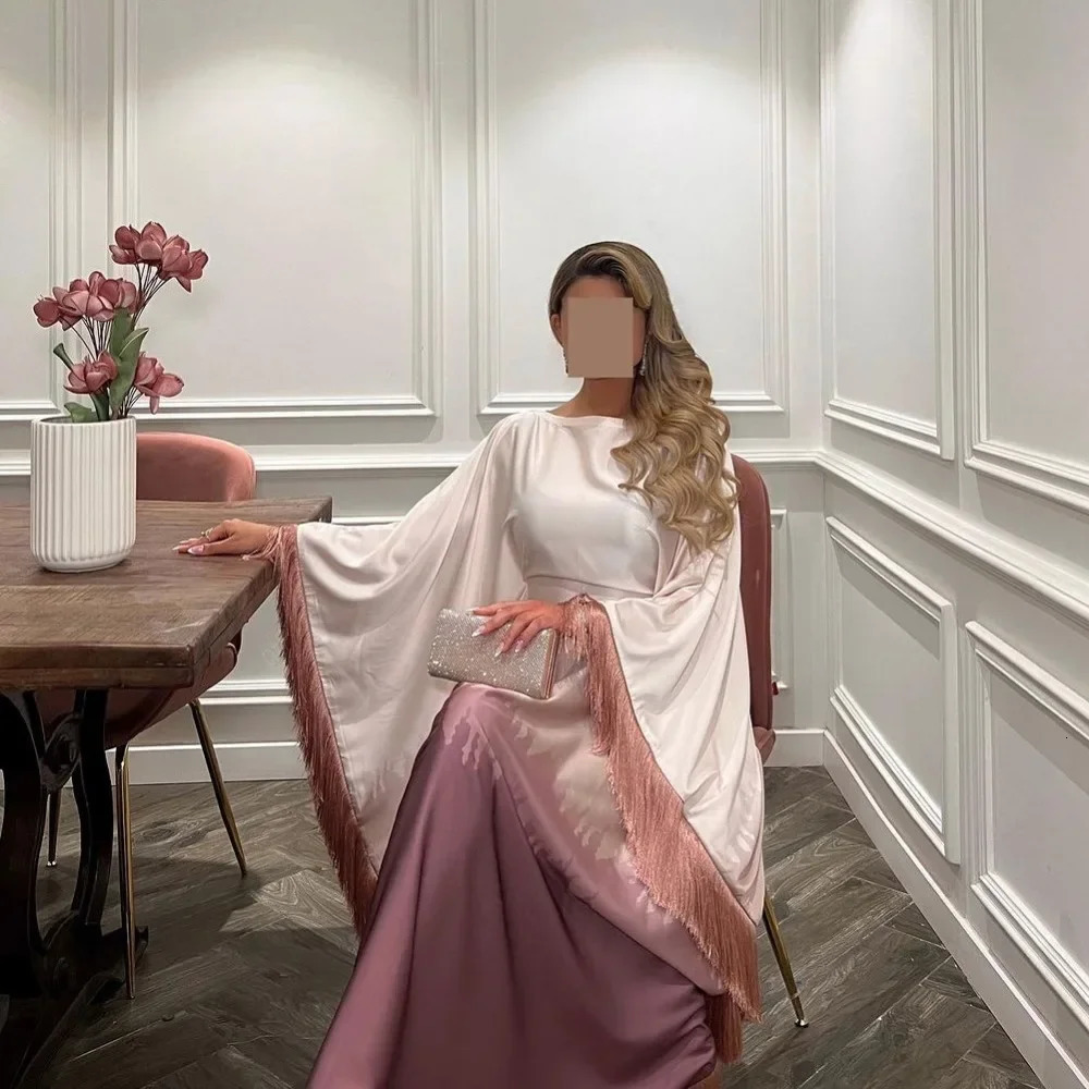 Muslim Batwing Sleeve Gradient Tassel Abayas Dubai Deluxe Print Maxi Dress Ramadan Islamic Women Party Evening 250326