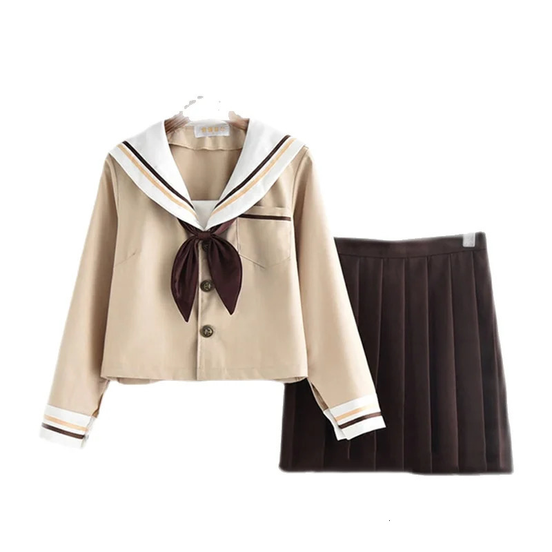 Girls High School Uniform Japanese JK Set Preparatory Style Sailor Short Top Folded ALine Skiing 5XL 250326