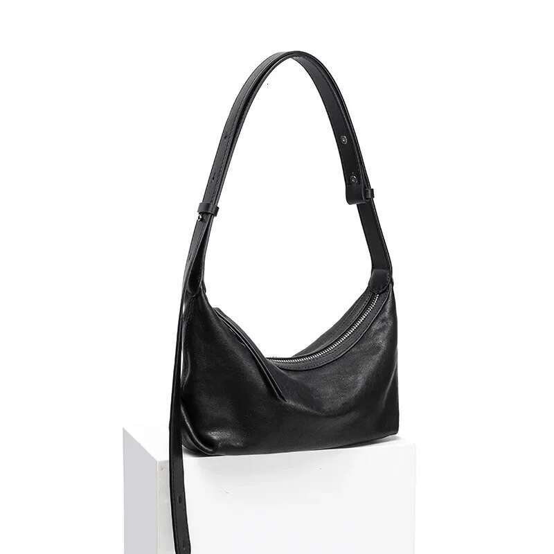Less Is More Minimalist Style Coffee Color Hobo Tote Vegetable Tanned Cow Leather Women Shoulder Bag Adjustable Handle Handbag