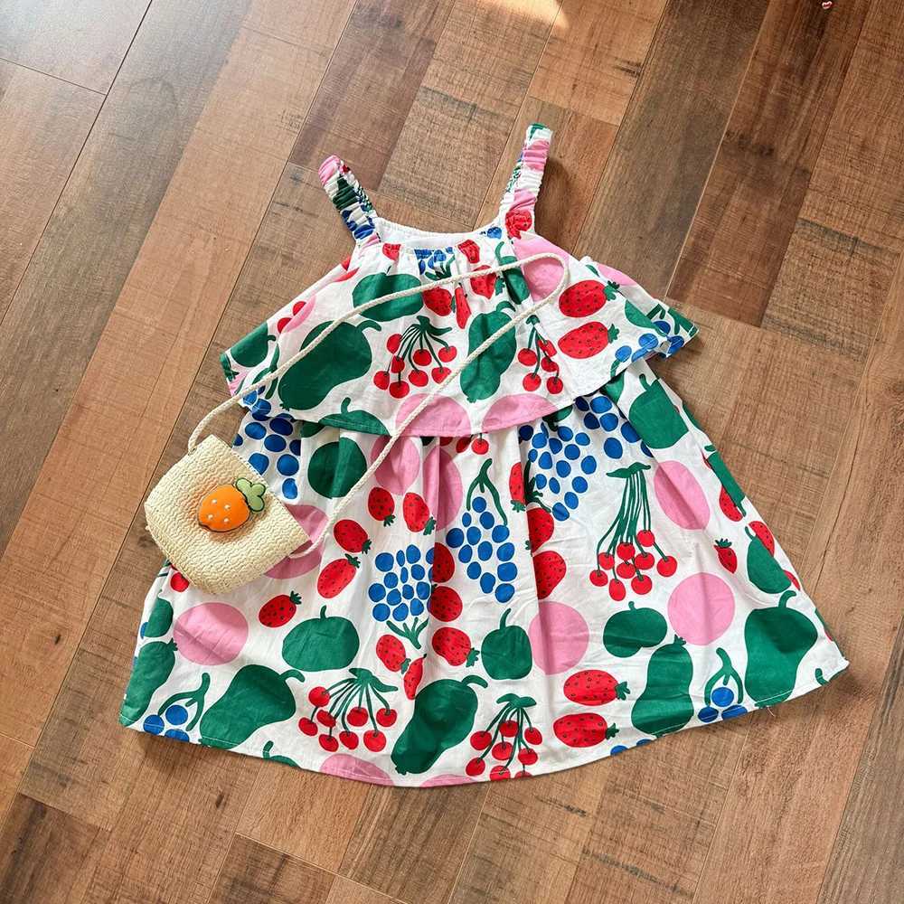 Childrens suspender backless dress 1-9 years fruit print sisters suit summer dress W250326