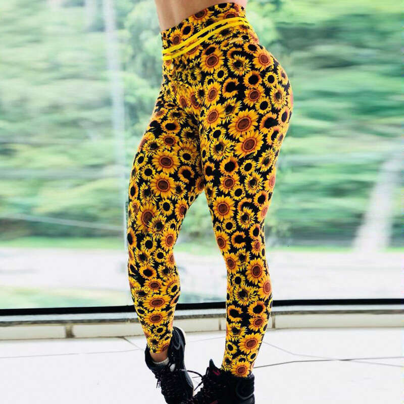 Women Yoga Pants Sunflower Digital Print Slim Fit Waist And High Elasticity Sports Yoga Pants Leggings YJ