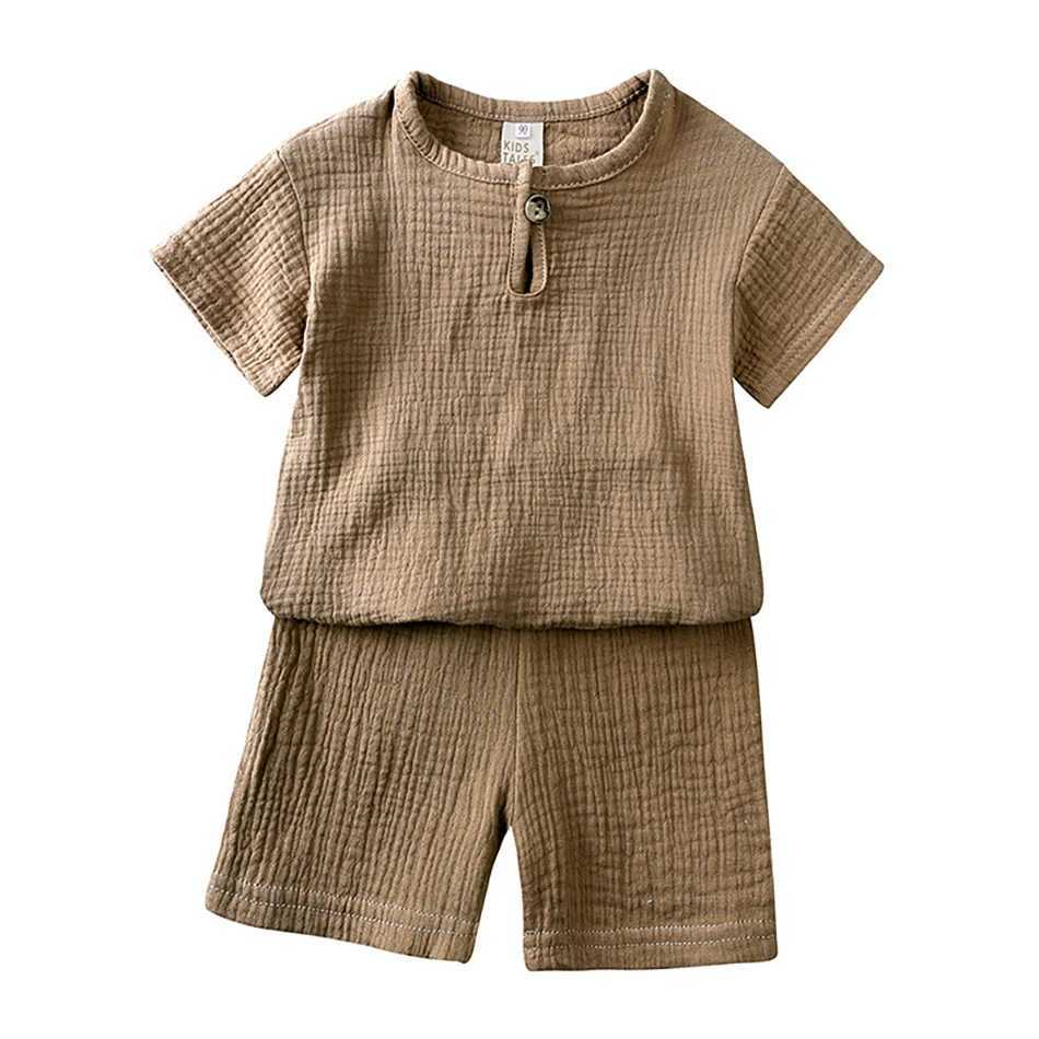Childrens tops and bottoms boys and girls pajamas plain weave dresses baby T-shirts and shorts childrens summer casual pajamas setT250327