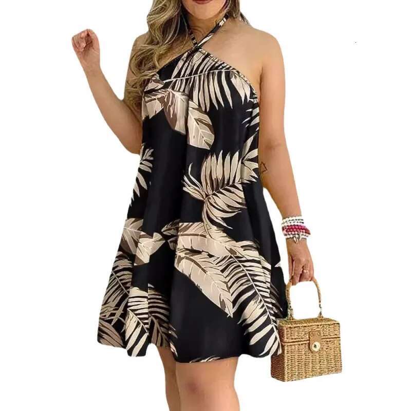 Dongdumaoyi Zomer Gradi Ntprint Off The Shoulder Halter Losse Damesmode Jurk A