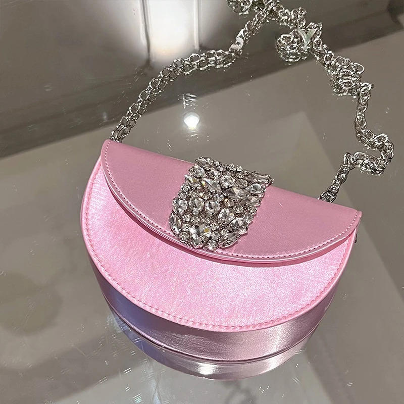 Womens Sparkling Crystal Satin Handbag ner y Diamond Pink Evening Ring Clutch Wallet Wedding Party Fashion 250326