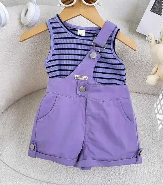 Summer Fashion Kids Girls Suspended Suits New Striped Vest Tops Baby Girl Shorts 2-piece setT250327