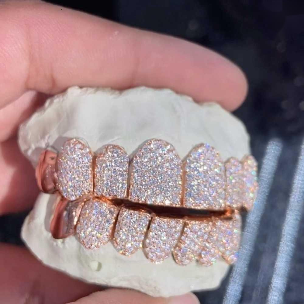 Iced Out Hip Hop Grillz Diamond Teeth Rappers 8 Top 8 Bottom Gold Plated 925 Sterling Sliver Vvs Moissanite Grillz