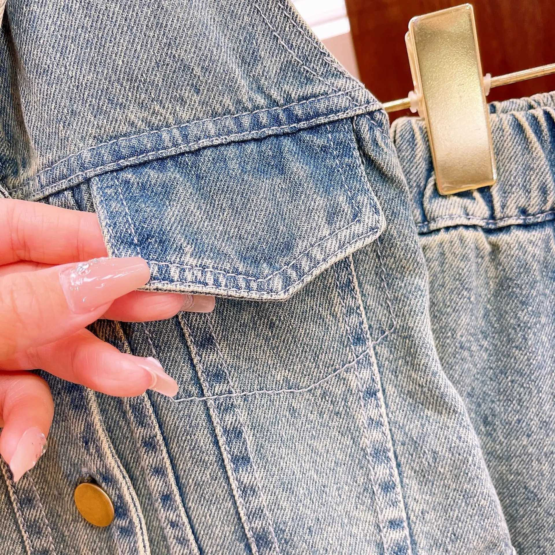 Summer New Girl Denim Set European and American Fashion Pendant Collar V-neck Sleeveless+Denim Short Dress SetT250327