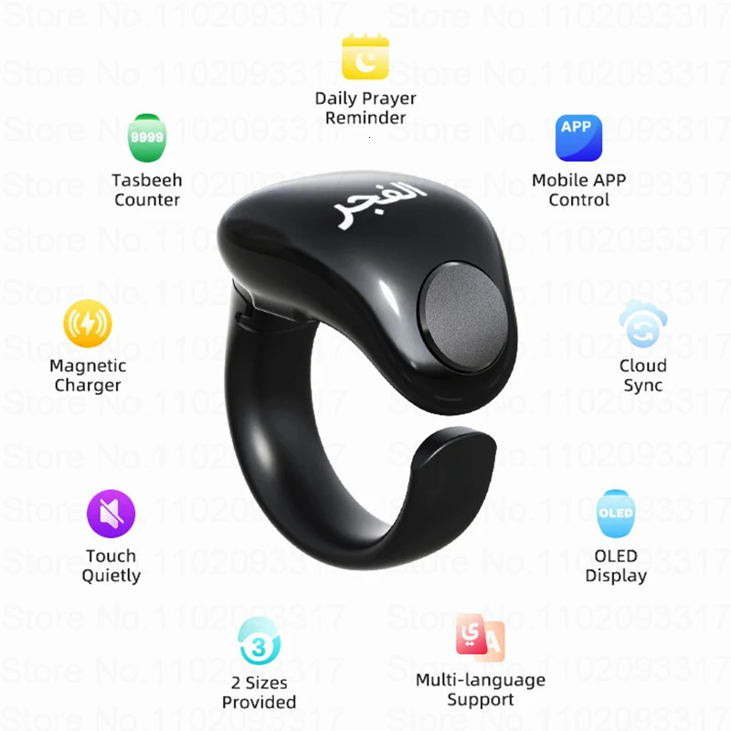 Weslamic Smart Tasbeeh Zikr Ring Islamic Tally Digital Counter for Muslims Praise Prayer Reminder Magnetic Charging Waterproof 250322