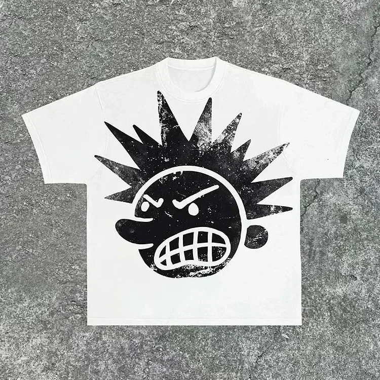Street clothing Y2K Tshirt mens hiphop cartoon picture printing Gothic oversized cotton short sleeved shirt 250326