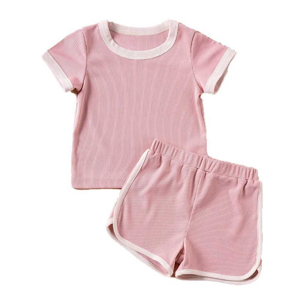 2024 boys and girls satin summer set childrens short sleeved T-shirt+shorts childrens 2PCS clothing set South Korea 1-6YT250327
