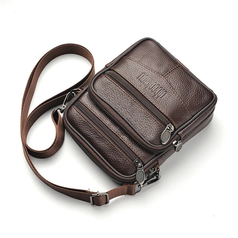 Mens leather cross body bag vertical fashionable multifunctional shoulder briefcase casual travel messenger 250326