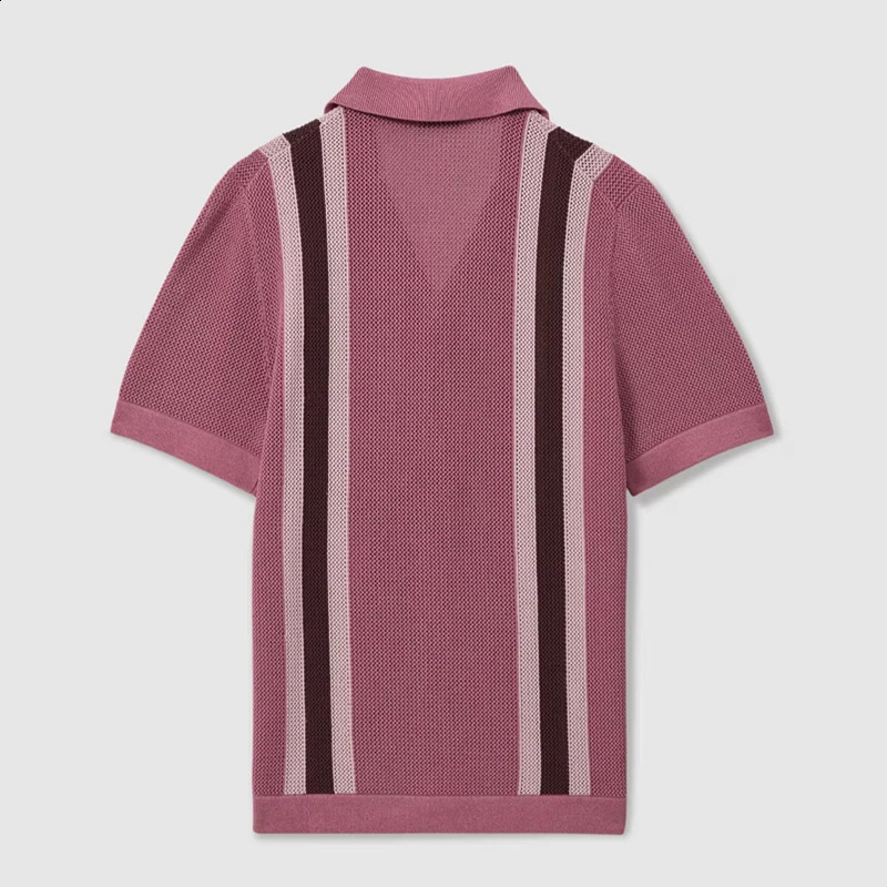 Mens cardigan T-shirt hollow striped knitted polo shirt casual buttons high-quality fashionable streetwear casual knitted 250327
