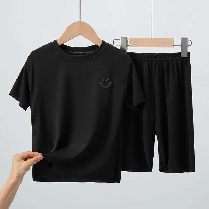 Childrens summer thin short sleeved ice silk set for boys and girls casual clown family clothing 2-piece setT250327