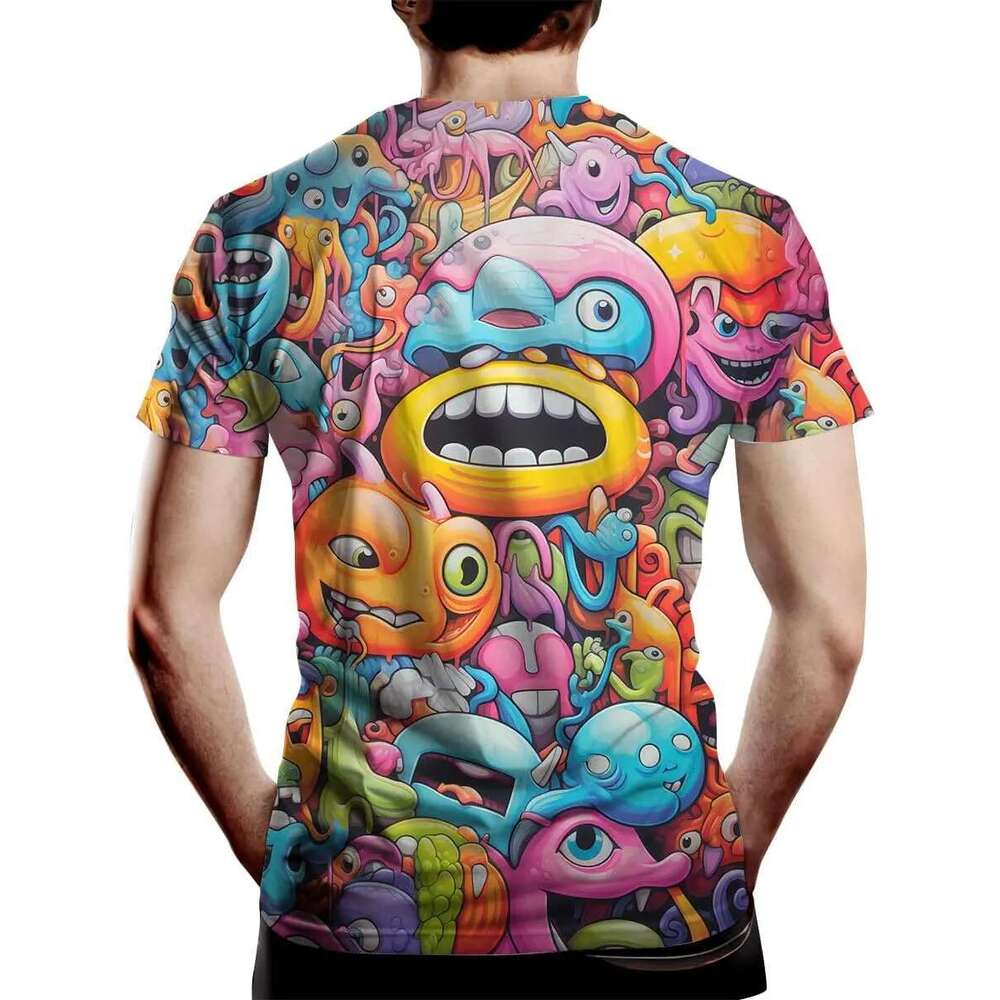 Men s and women D Trippy graffiti animation graphic T shirt short sleeved round neck