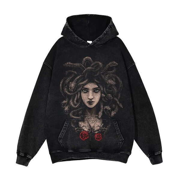 New American street style Y2K printed hip-hop washed distressed unisex loose hooded sweatshirt gift for man