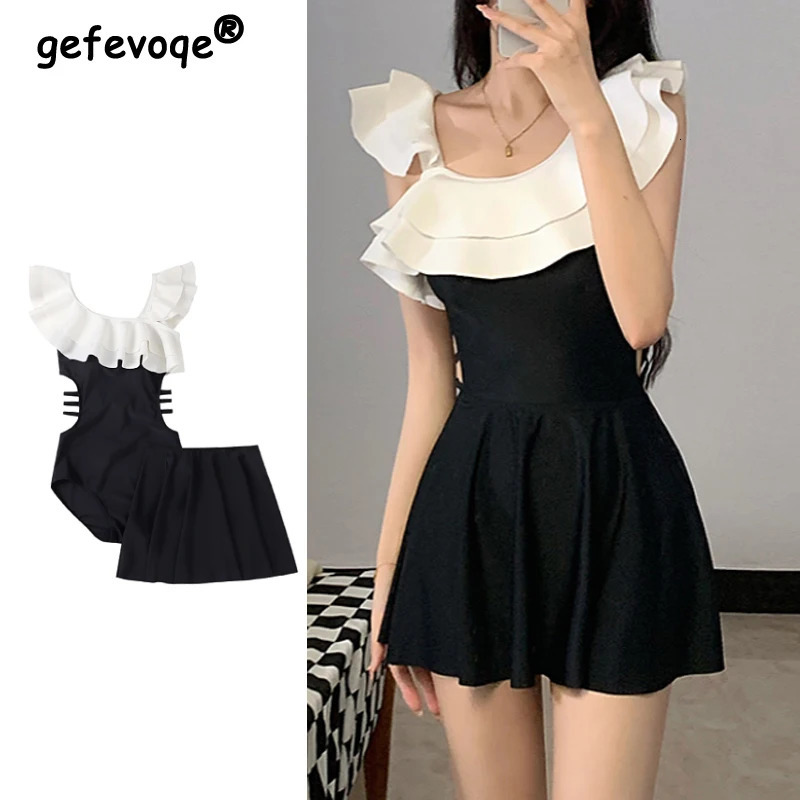 Womens pleated lace patchwork decal elegant twopiece mini ski swimsuit summer sexy hollow push up ultrathin beach 250326