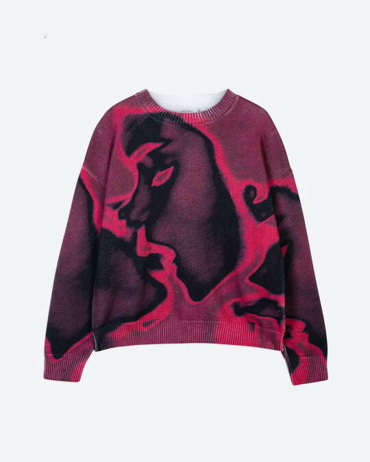 Spring new cartoon Harajuku printed knit for both men and women, Y2K loose fit sweater gift for man