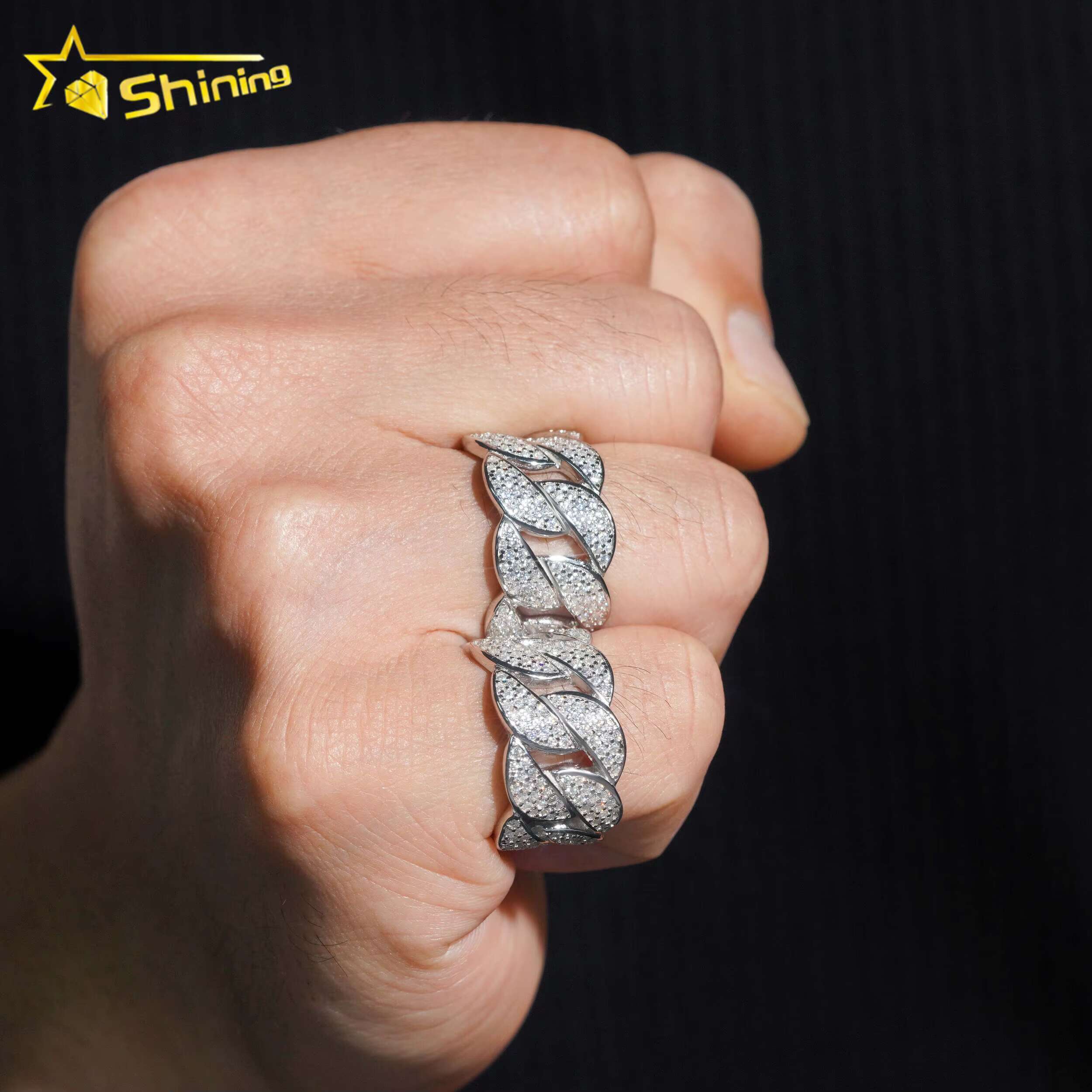 Cuban Ring Gold Plated Fine Jewelry Fast Shipping GRA Moissanite 925 Silver Iced Out Hip Hop Mens Rings