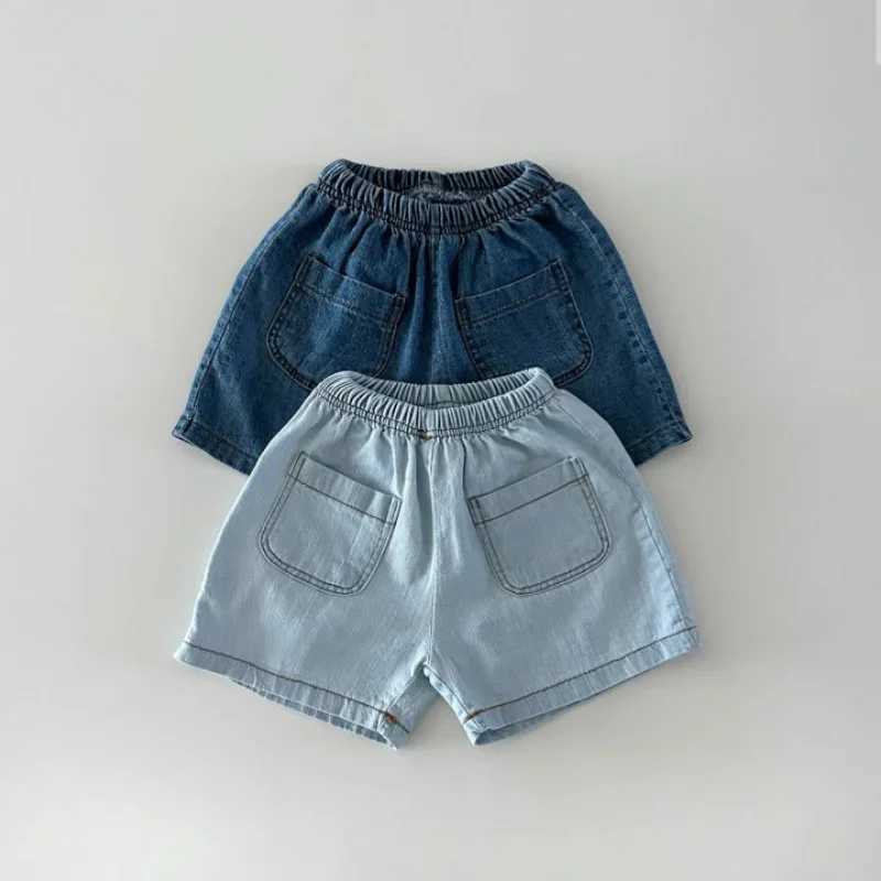 6856 Korean childrens clothing set summer new boy denim set short sleeved+shorts casual girl two-piece setT250327
