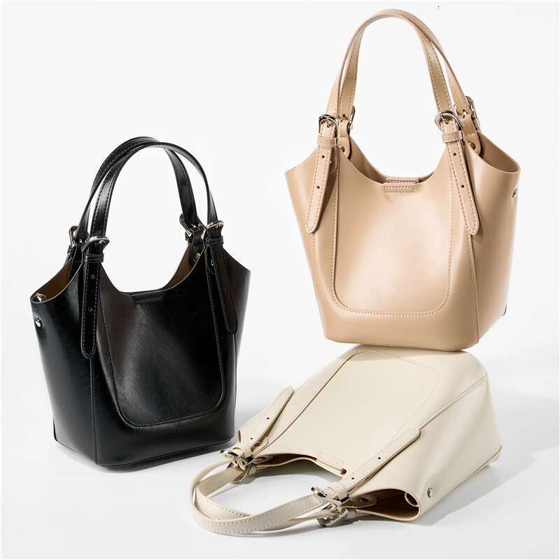 Chic Genuine Leather Bucket Tote Handbags For Women 2025 Designer Basket Small Ladies Shoulder Crossbody Bags