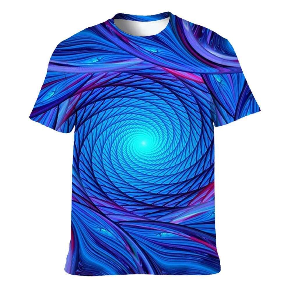 Men s colored T shirt D printed abstract neon light short sleeved