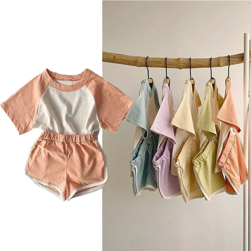 Kids Clothes Girls Sets Summer Short Sleeve Patchwork T-shirts Shorts Suits Outfits Loungewear Baby Boys Clothes Sets 250326