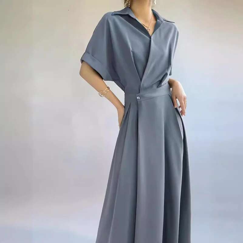 Dongdumaoyi Nieuwe Franse Stijl Shirtjurk Dames Lente Woon Werkverkeer Elegante Afslankende Lange Jurk C