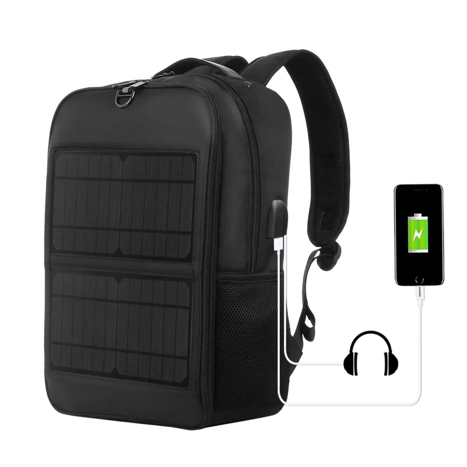 12/20W Solar Backpack Panel Powered Laptop Waterproof Large Capacity External USB Charging Port New Men's Bag