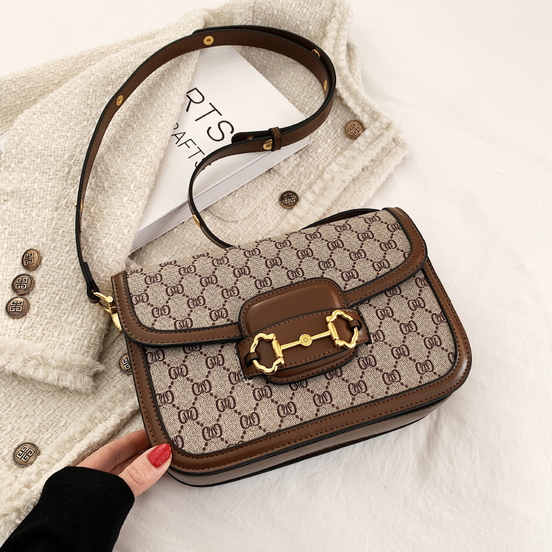 design bag new Fashion retro printed small square bag, saddle bag all-match shoulder crossbody bag trendy