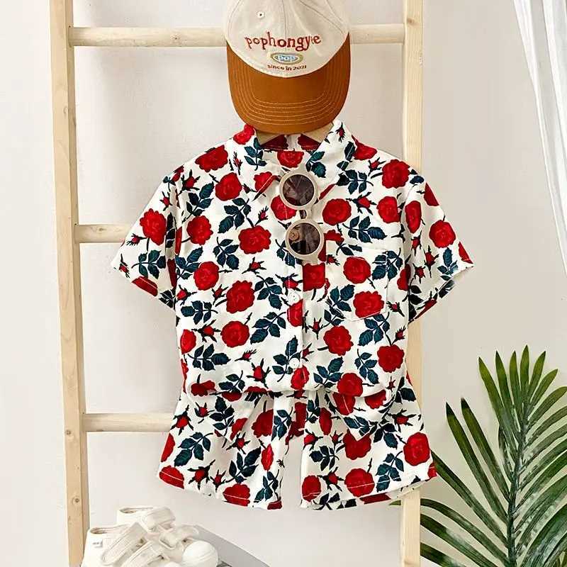 Childrens summer set fashion shirt loose polo short sleeved top+shorts 2-piece set for casual streetwearT250327